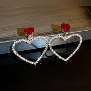 ♥️F 5/$20 Heart-Shaped Red and Gold Earrings